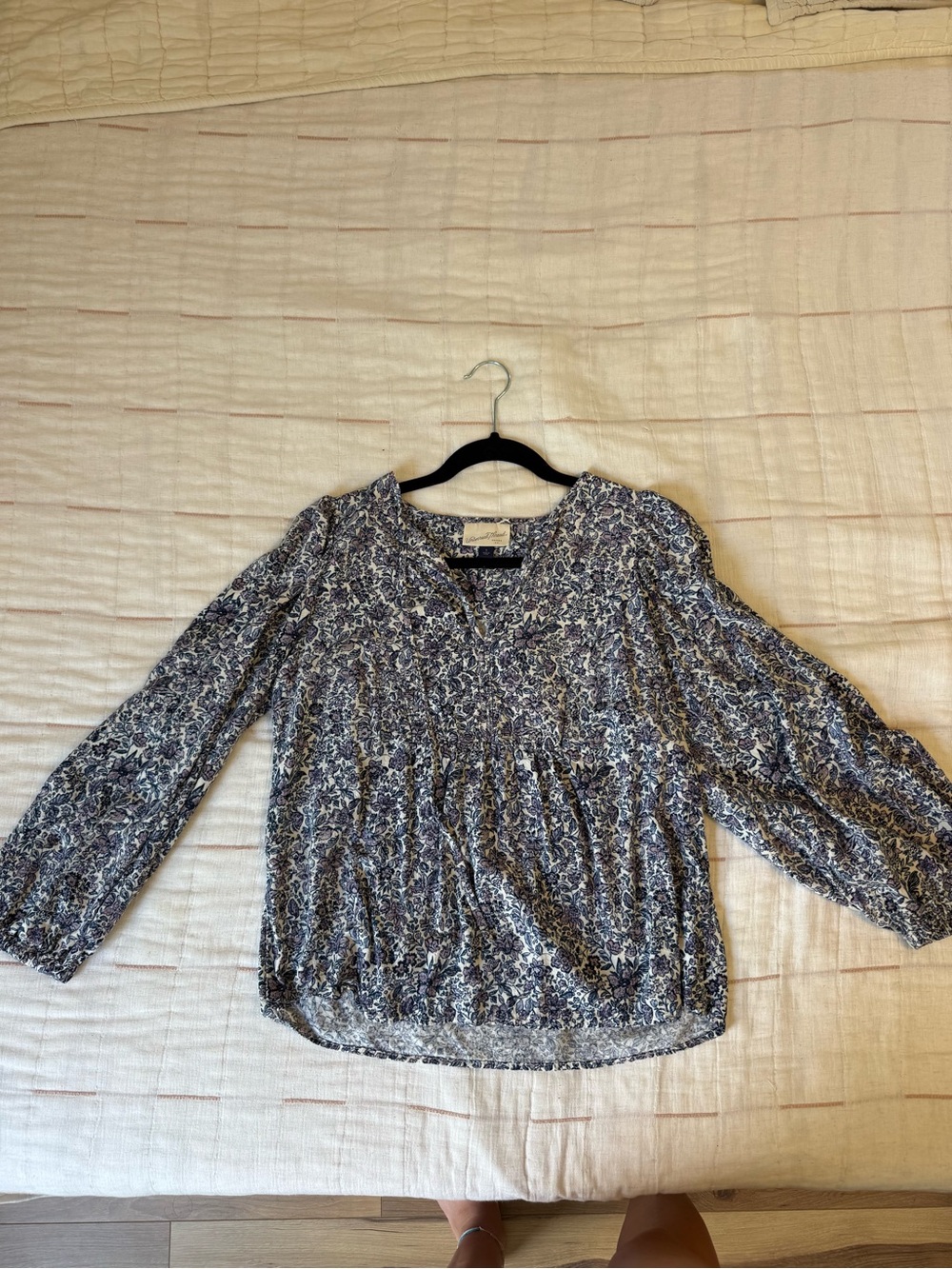 Floral Peasant Blouse - Blue/Purple